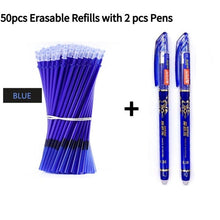 Load image into Gallery viewer, 2+50Pcs/Set 0.5mm Blue Black Ink Gel Pen Erasable Refill Rod Erasable Pen Washable Handle School Writing Stationery Gel Ink Pen