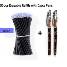 Load image into Gallery viewer, 2+50Pcs/Set 0.5mm Blue Black Ink Gel Pen Erasable Refill Rod Erasable Pen Washable Handle School Writing Stationery Gel Ink Pen