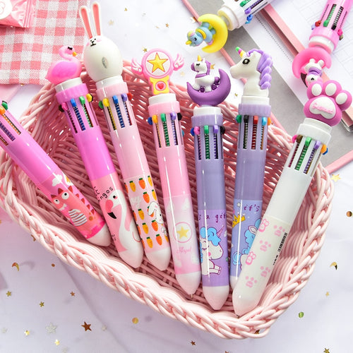 10 Colors Cute Animal Cartoon Ballpoint Pen School Office Supply Stationery Papelaria Escolar Multicolored Pens Colorful Refill