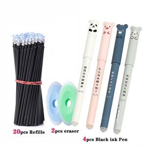 26 pcs/set Animals Panda Erasable Gel Pen 0.5mm Erasable Pen Refills Rods Washable Handle School Office Supplies Stationery