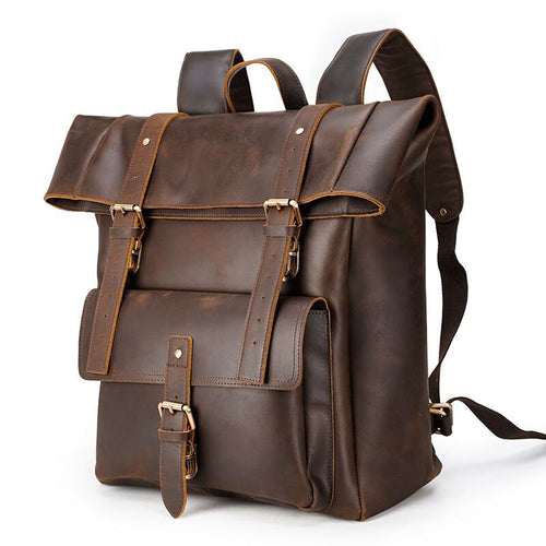 Crazy Horse Genuine Leather Backpack for Men 17