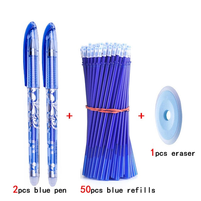 50+3pcs Erasable Pen Set 0.5mm Washable Handle Magic Erasable Gel Pen Refills Rod Blue Black Ink Pen Students Kawaii Stationery