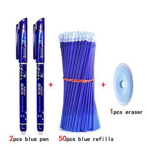 50+3pcs Erasable Pen Set 0.5mm Washable Handle Magic Erasable Gel Pen Refills Rod Blue Black Ink Pen Students Kawaii Stationery