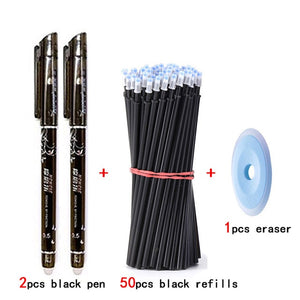 50+3pcs Erasable Pen Set 0.5mm Washable Handle Magic Erasable Gel Pen Refills Rod Blue Black Ink Pen Students Kawaii Stationery