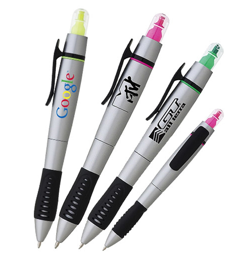 [Free Logo]plastic advertising promotional customized company logo office business use function ball pen/highlighter wholesale