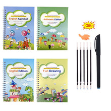 Load image into Gallery viewer, 4 Books + Pen Magic Practice Book Free Wiping Children&#39;s Toy Writing Sticker English Copybook For Calligraphy Montessori Toys