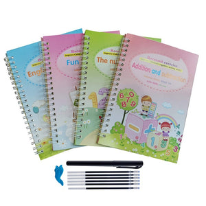 4 Books + Pen Magic Practice Book Free Wiping Children's Toy Writing Sticker English Copybook For Calligraphy Montessori Toys