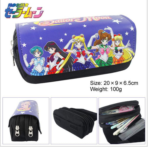 DHL 100 pieces Pen Pencil Pouch Cartoon Tsukino Wallet Double Zipper Stationery Bag Purse Kids Leather Wallet