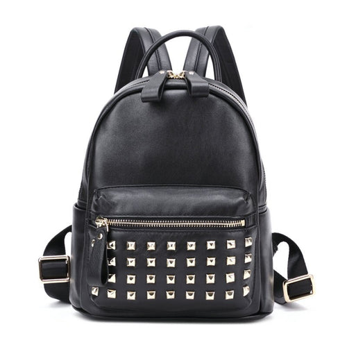 099 Classic Cow Leather Mini Rivet  Backpack Women Outdoor Casual School Bag