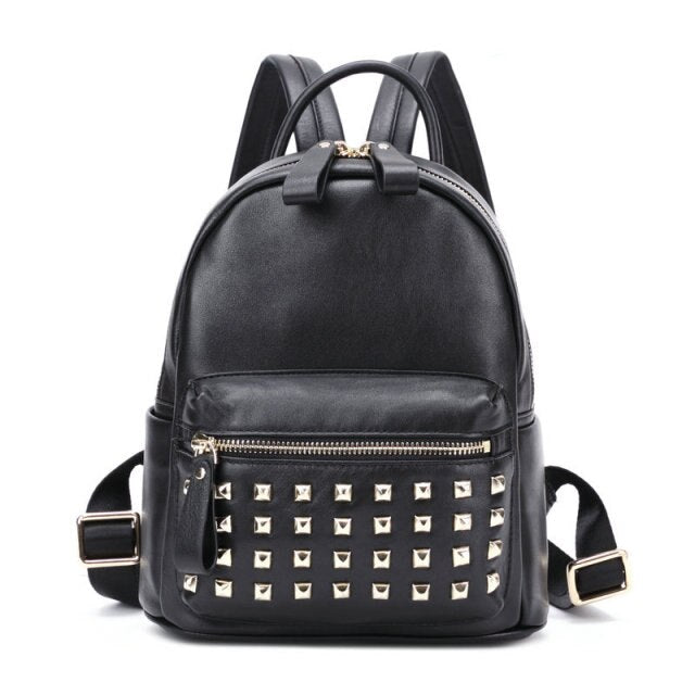 099 Classic Cow Leather Mini Rivet  Backpack Women Outdoor Casual School Bag