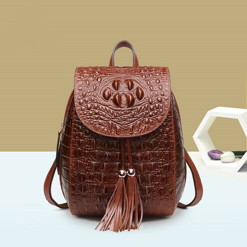 2021  New Women's Cowhide Backpack Female Crocodile Grain Genuine Leather Girl bussiness Travel  Backpacks Students School Bag