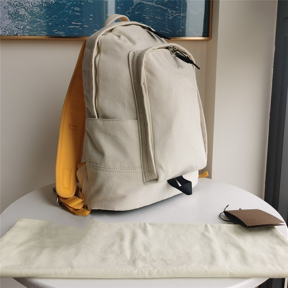 Unisex yellow and white canvas bag outdoor sports backpack large capacity backpack student school bag