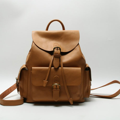 2021 New Shoulder Bag Head Layer Vegetable Tanned Cowhide Large-capacity College Style Female School Bag Casual Retro Backpack