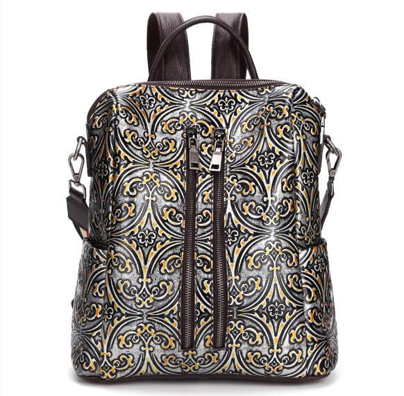 Fashion new style genuine leather geometric teenager school bag