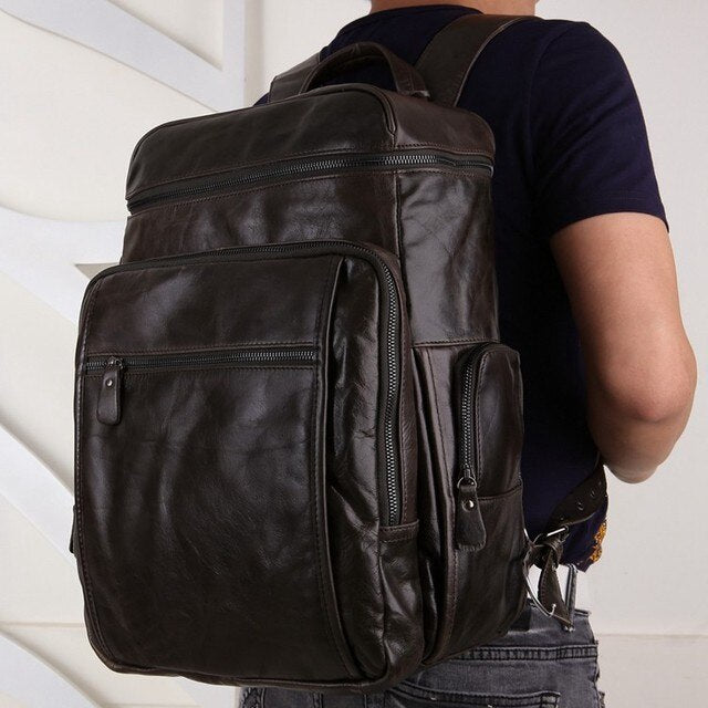 Large Men Backpack Male Genuine Leather School Backpack Leisure Travel Laptop Bag Large Capacity Shoulder Bag